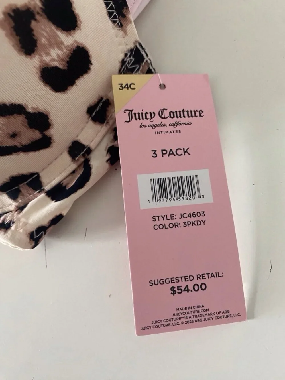 3 Pack Juicy Couture Sexy Push Up Bra Size 34C Cheetah Animal Print Pink Black